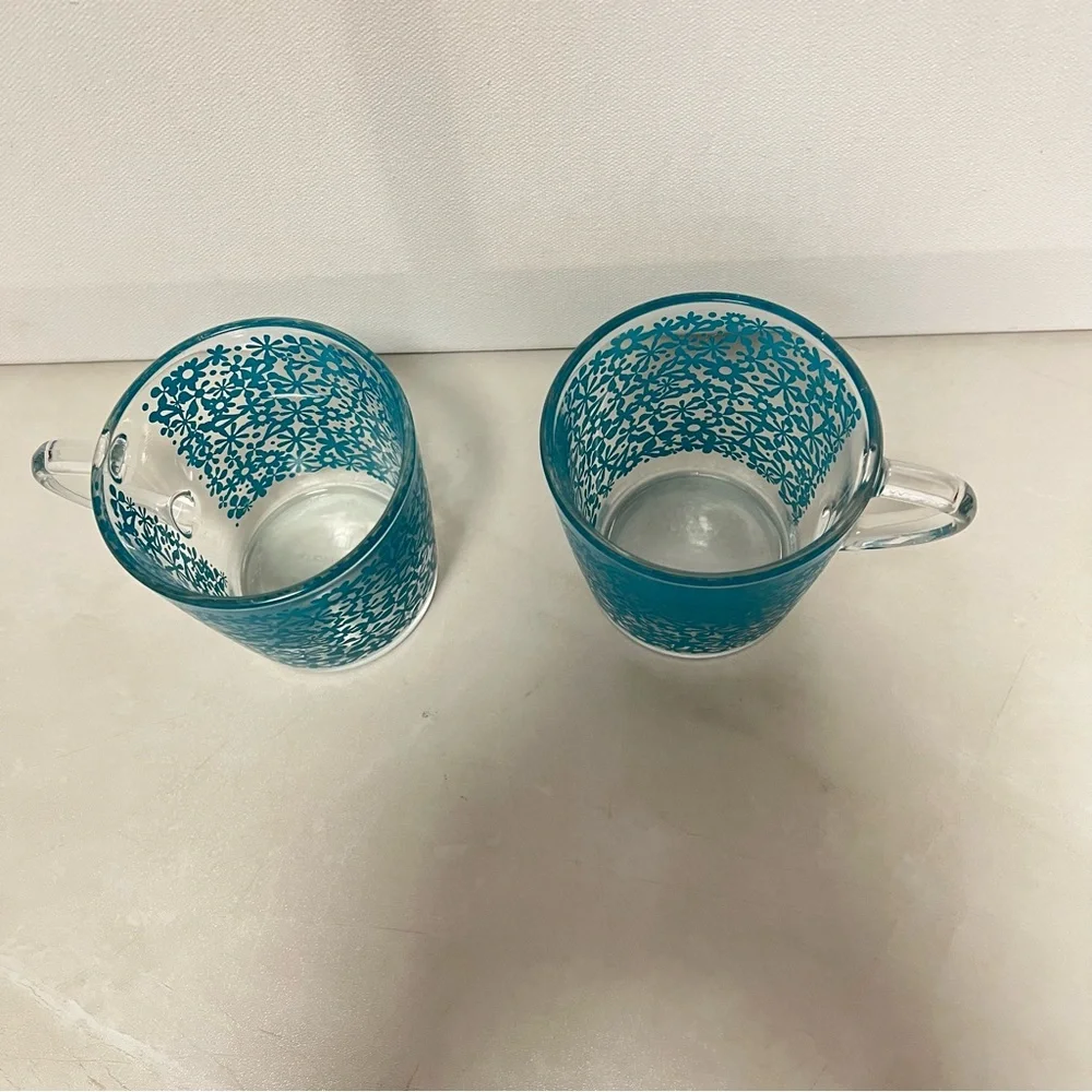 IKEA Denmark Flower Power Glass Coffee Tea Mugs 8 Ounces